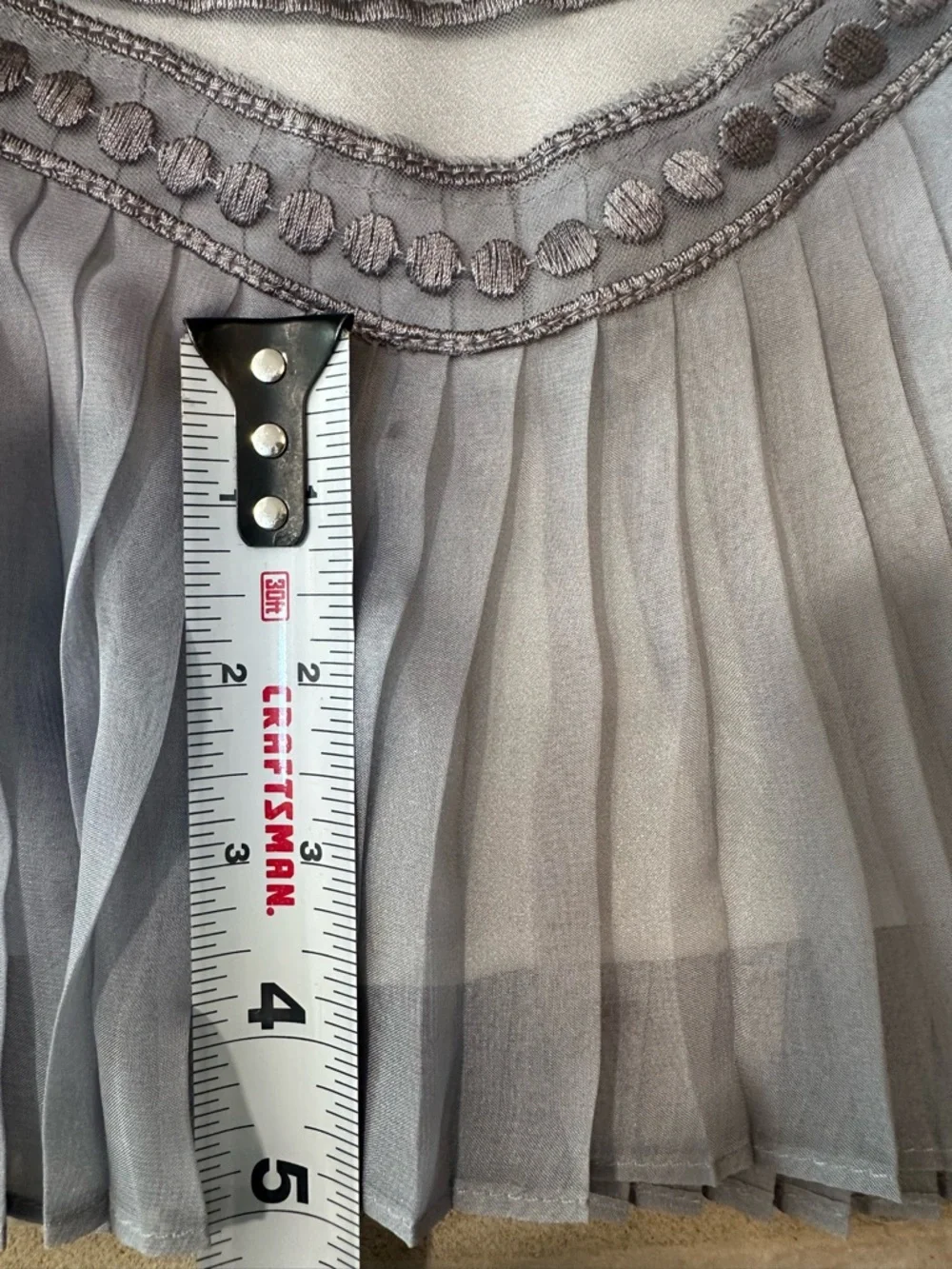Silver Floral Embroidered Sheer Midi Dress satin Slip Sz S Ruffled Hem Wedding
